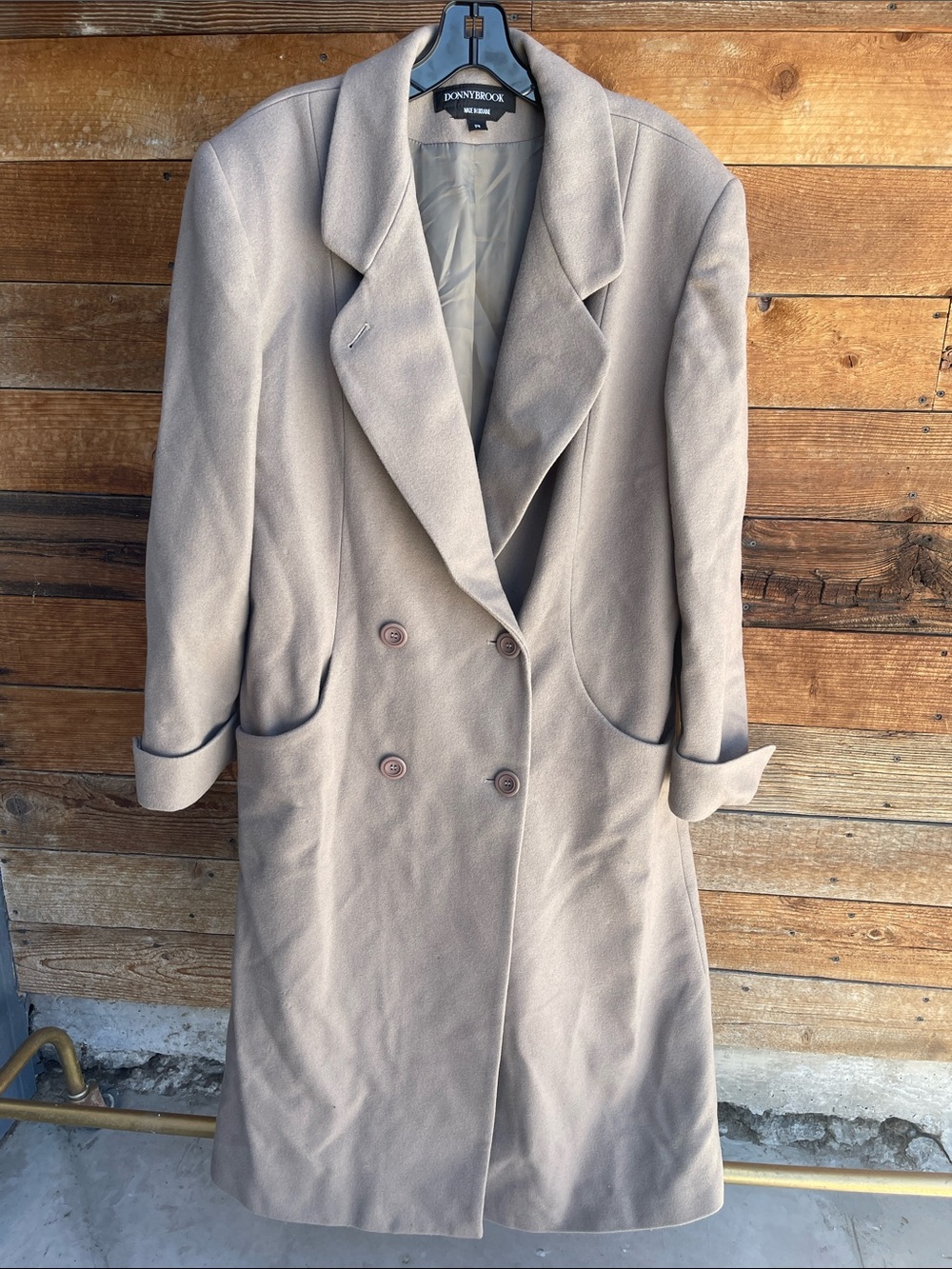 Donnybrook 100% Wool Double Breasted Long Coat Taupe Beige Size 14